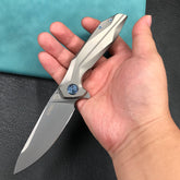 KUBEY KB235F Nova Frame Lock Flipper Folding Knife Gray 6AL4V Titanium Handle 3.66" Bead Blasted 14C28N